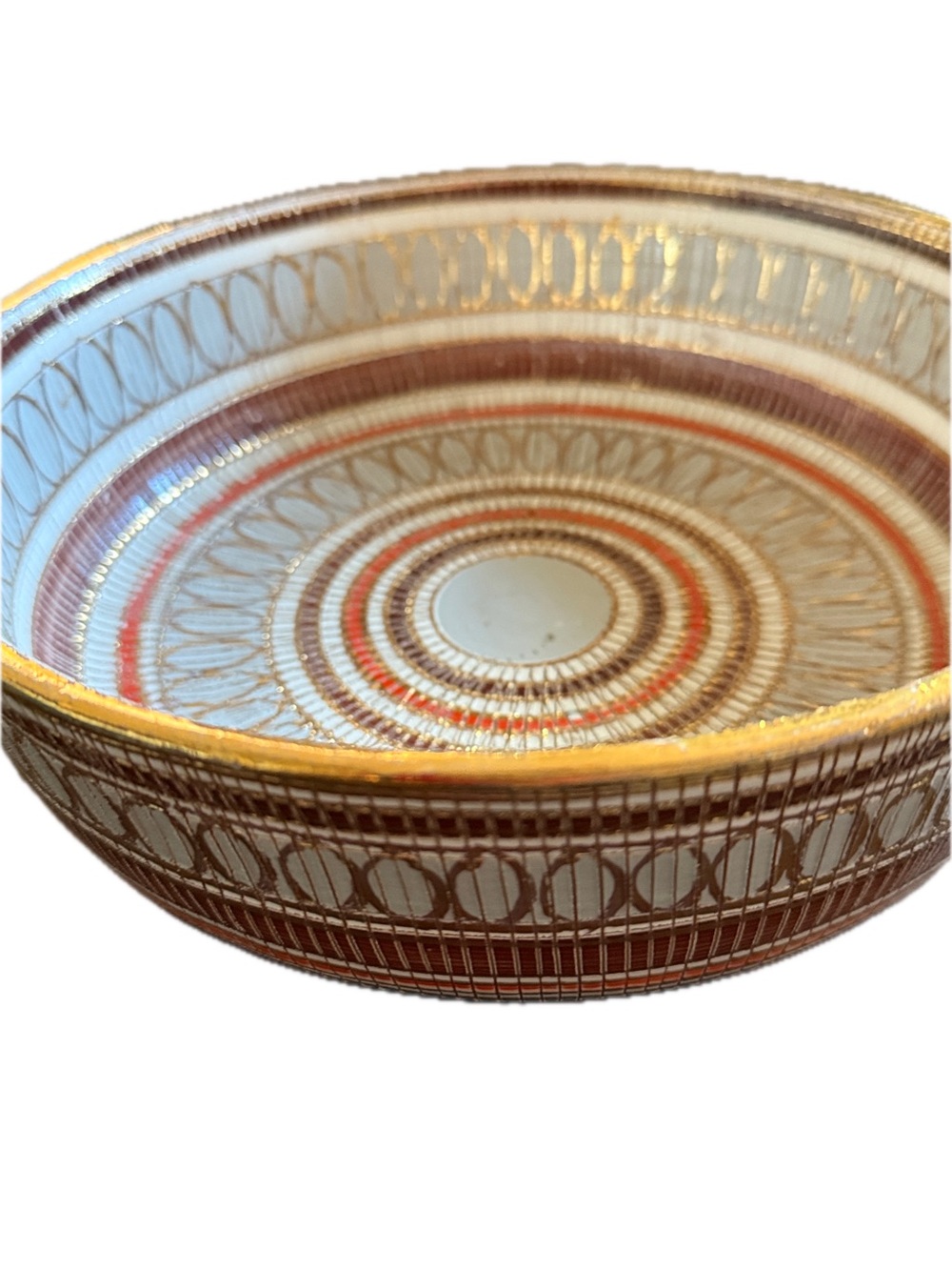 Bitossi Ceramic Seta (Silk) Tessuto Sgraffito Bowl Gold & Terracotta. MCM